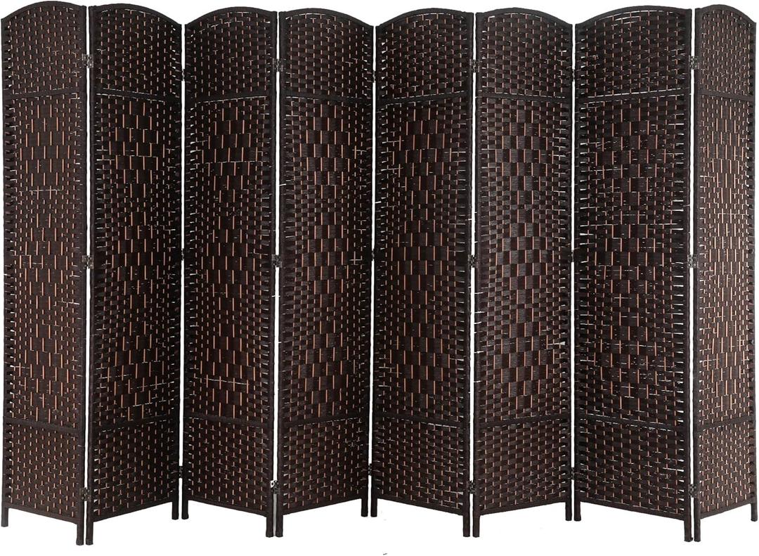 Room Divider 8 Panel Folding Privacy Divider 6 Ft Indoor Wall Divider Portable Partition Wood Screen, Brown