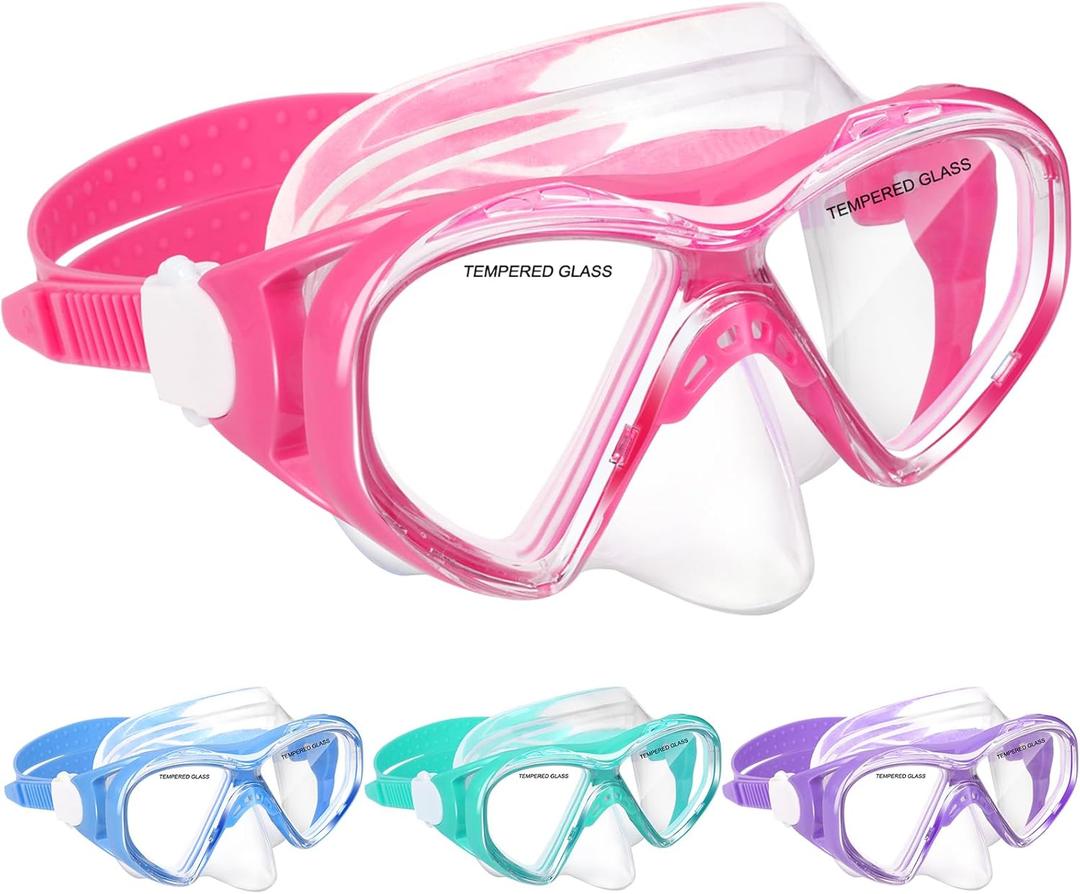 ACQCES Kids Swim Goggles Snorkel Diving Mask for Boys Girls Ages 5-15, Two-Color Anti-Fog Swimming Goggles with Nose Cover