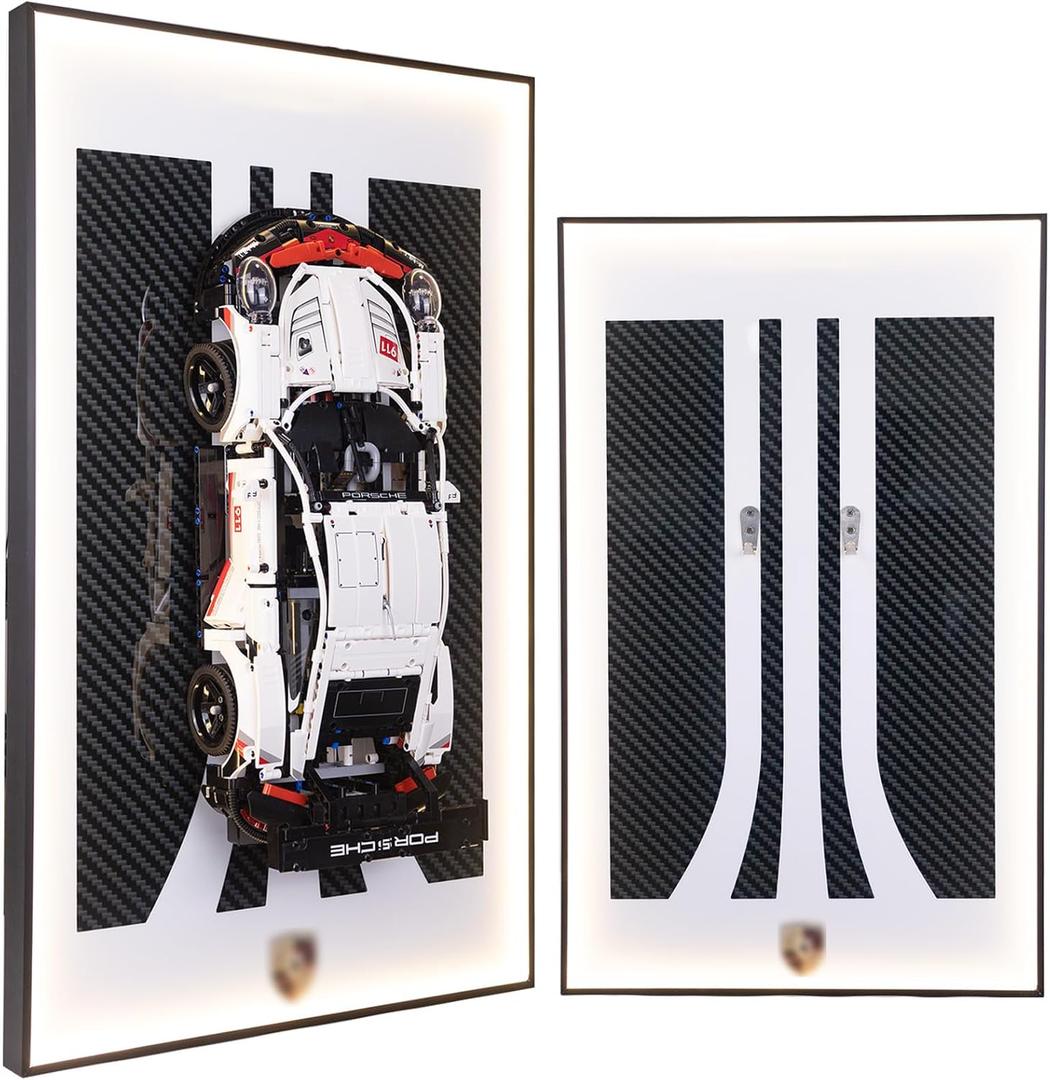 Display Wallboard for Lego Technic 42096 Porsche 911 RSR Race Car, Display Wall Mount with Led Lights, Home Decor Adult Collectibles Wall Mount, Gift for Car Model Collectors(No Car Included)