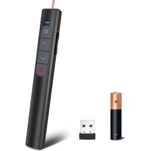 Presentation Clicker Wireless Presenter Remote, PowerPoint Clicker Computer Clicker with Red Light, Clickers for PowerPoint Presentations Slide Advancer with Volume Control for Mac/Laptop/Computer (61R)