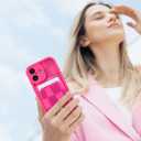 KANGHAR Compatible with iPhone 17 Case 2025, Wallet Silicone Checkered Cute Pattern, Card Holder Camera Protection Soft Slim Shockproof Edge Cover for Girls Women -Hot Pink