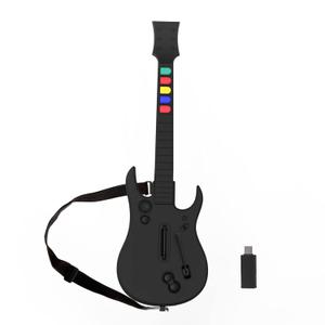 NBCP Guitar Hero Controller PC, Wireless PS3 /PC Guitar Hero Guitar with Dongle for Clone Hero, Guitar Hero 3/4/5 Rock Band 1/2 Games Black