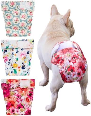 CuteBone Washable Dog Diapers Female No Tail Hole 3 Pack Reusable Doggie Period Training Pants for Docked-Tail Frenchie French Bulldog Boston Terrier Without Tail WWD02XS