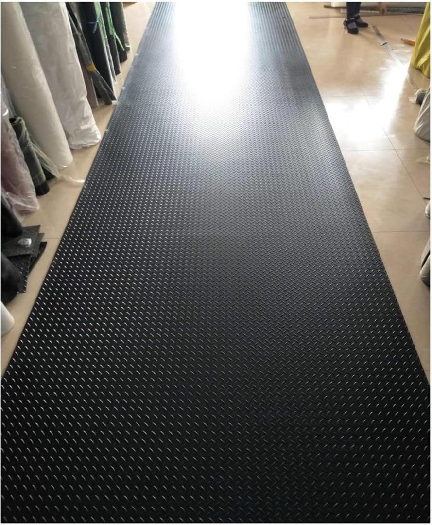 Garage Floor Mats for Under Cars, Thick Rubber Roll - Embossed Diamond Plate for Warehouse Workshop Parking Shed Floor, Easy to Clean and Cut(51" x 63")