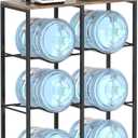 5 Gallon Water Jug Holder, Water Jug Stand with Storage Rack, 3-Tiers Water Dispenser Stand, Water Bottle Stand for Kitchen, Office, Living Room, Brown