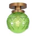 Green Globe Glass Semi Flush Mount Small Hall Ceiling Light, Modern Gold Lighting for Kitchen, Bedroom, Hallway, Porch