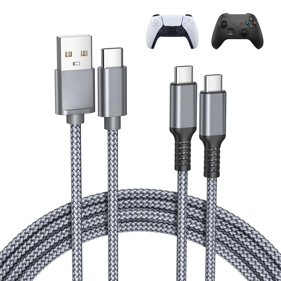 Basesailor Charger Cord for PS5/PS5 Pro Controller,Xbox Series X/S,USB A to Type C Charging Cable 6.6FT 2Pack Replacement for Elite Series 2 Controller,Nintendo Switch 2/OLED,PlayStation 5 DualSense (Grey)