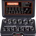 15 PCS Bolt Extractor Set, 3/8" Drive Impact Bolt & Nut Remover Socket Tool Kit, Stripped For Damaged, Frozen, Studs, Rusted, Rounded-Off Bolts, Nuts & Screws, Cr-Mo Steel, T38215