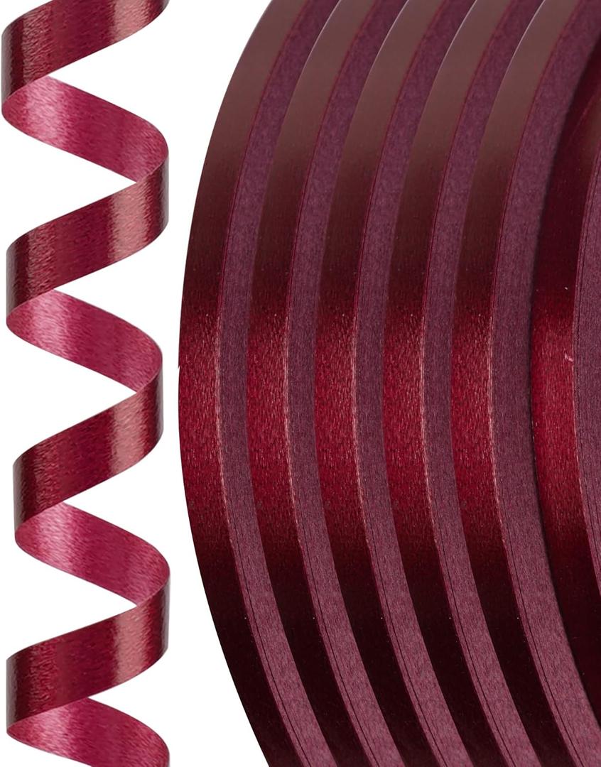 PartyWoo Burgundy Curling Ribbon - 600 Yards (6 Rolls, 100 Yards/Roll) for Balloons, Craft, Gift Wrapping, Wedding, Florist