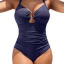 Blooming Jelly Womens One Piece Swimsuit Slimming Tummy Control Bathing Suit Shapewear Full Coverage Swim Suits (Large, Navy Blue)