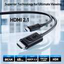 Cable Matters Unidirectional USB C to HDMI 2.1 Cable - 6ft, Support 4K@240Hz and 8K@60Hz, HDR - Thunderbolt 4, Thunderbolt 5, USB 4 Compatible with MacBook Pro, XPS, ThinkPad - Max 4K 60Hz on macOS