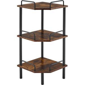 Tajsoon Corner Shelf Stand, 3 Tier Industrial Corner Shelves, Multipurpose Standing Display Shelf, Corner Shelving Unit for Bedroom, Living Room, Office, Kitchen, Rustic Brown