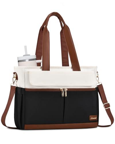 LOVEVOOK Upgrade Version Work Bags for Women 15.6 Inch Laptop Bag Large Capacity Mutiple Pockets Teacher Bag Water Resistant Canvas Tote Bag Purse for Office Travel College Nurse Teacher, Black Brown