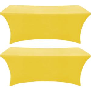 2 Pack 6 Ft Yellow Table Cover Fitted Rectangular Tablecloth Stretchable Fabric Table Cloth 6 ft Wrinkle-Free for Party Tradeshows Banquet Weddings Cocktail