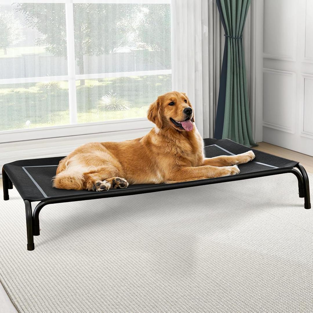 Elevated Dog Bed, Raised Outdoor Dog Bed for Extra Large Sized Dog, Portable Cooling Pet Cot with Breathable & Washable Mesh, Indoor & Outdoor Pet Hammock with Skid-Resistant Feet. (XL(48.80"x35.80"x8.00), Black)