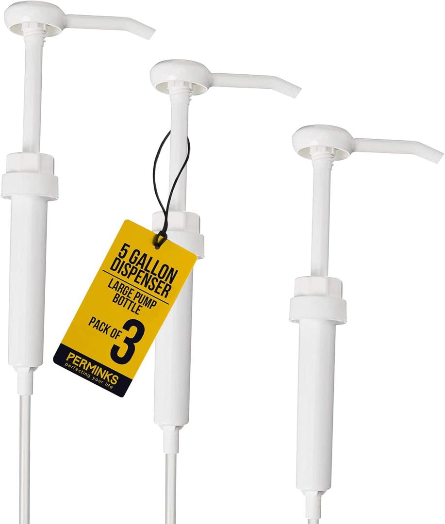 5 Gallon Pump Dispenser - Pump for 5 Gallon Bucket, Jug, Bottle, Large Container - Great for Shampoo & Conditioner, Laundry Detergent, Snow Cone Syrup, Bleach Liquid, Oil & More (Pack of 3) (White)