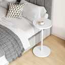 Adjustable End Table, Small Round Side Table, Drink Table for Small Spaces, Pedestal Nightstand for Living Room, Bedroom, Sofa Couch, White ET-010WW