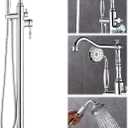 Free Standing Tub Faucet, Floor Mount Bathroom Tub Filler, Freestanding Bathtub Shower Faucets with Handheld Sprayer, Chrome