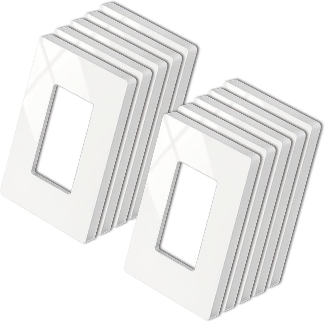 10 Pack BESTTEN Decorator Screwless Outlet Wall Plate, USWP4 Glossy Off White, 1 Gang Switch Cover, H4.69 x W2.91