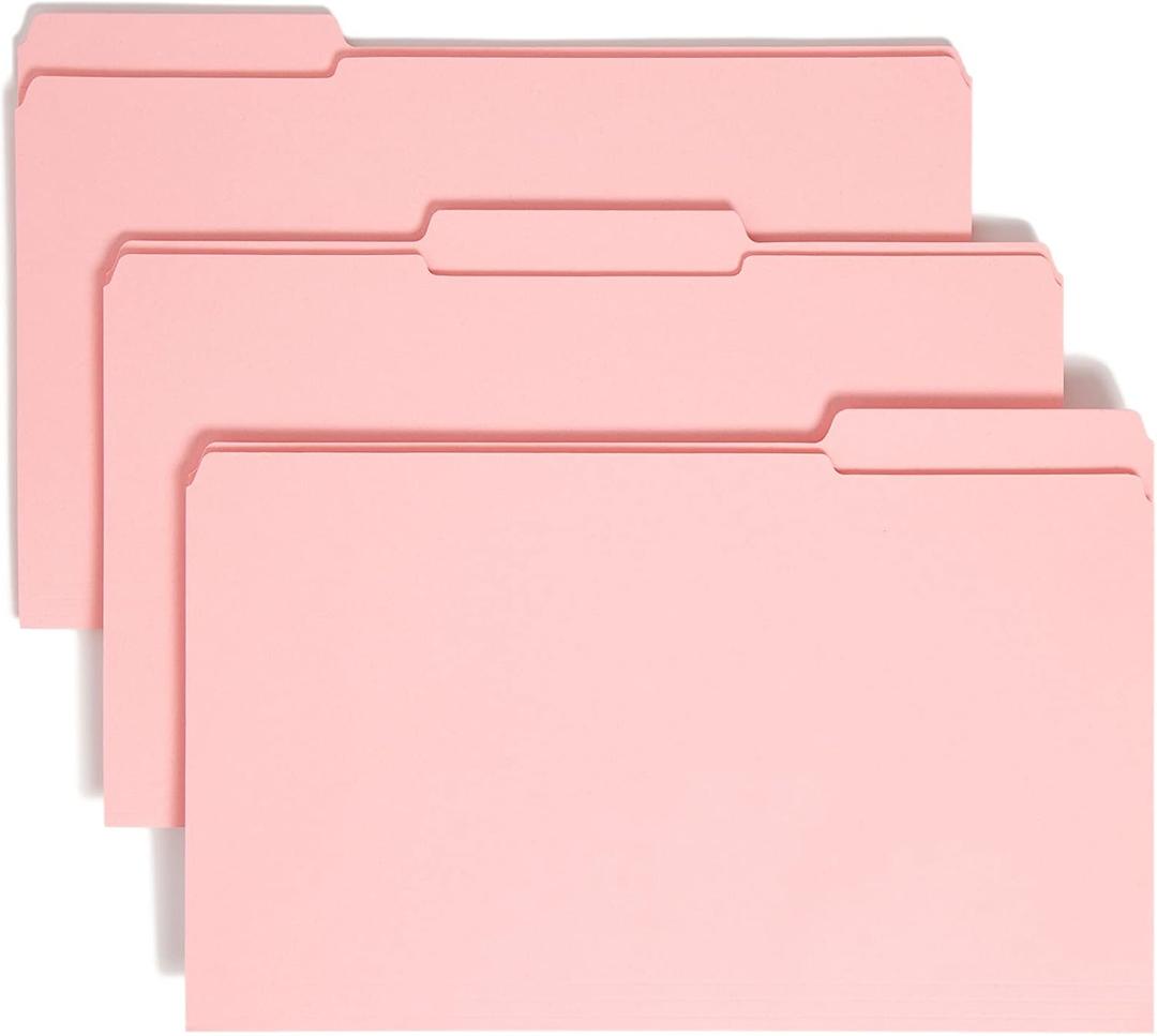 Smead File Folder, Reinforced 1/3-Cut Tab, Legal Size, Pink, 100 per Box (17634)