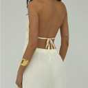 MakeMeChic Women's Y2K Halter Embroidery Tank Top Party Tie Backless Deep V Neck Cami Top (M)