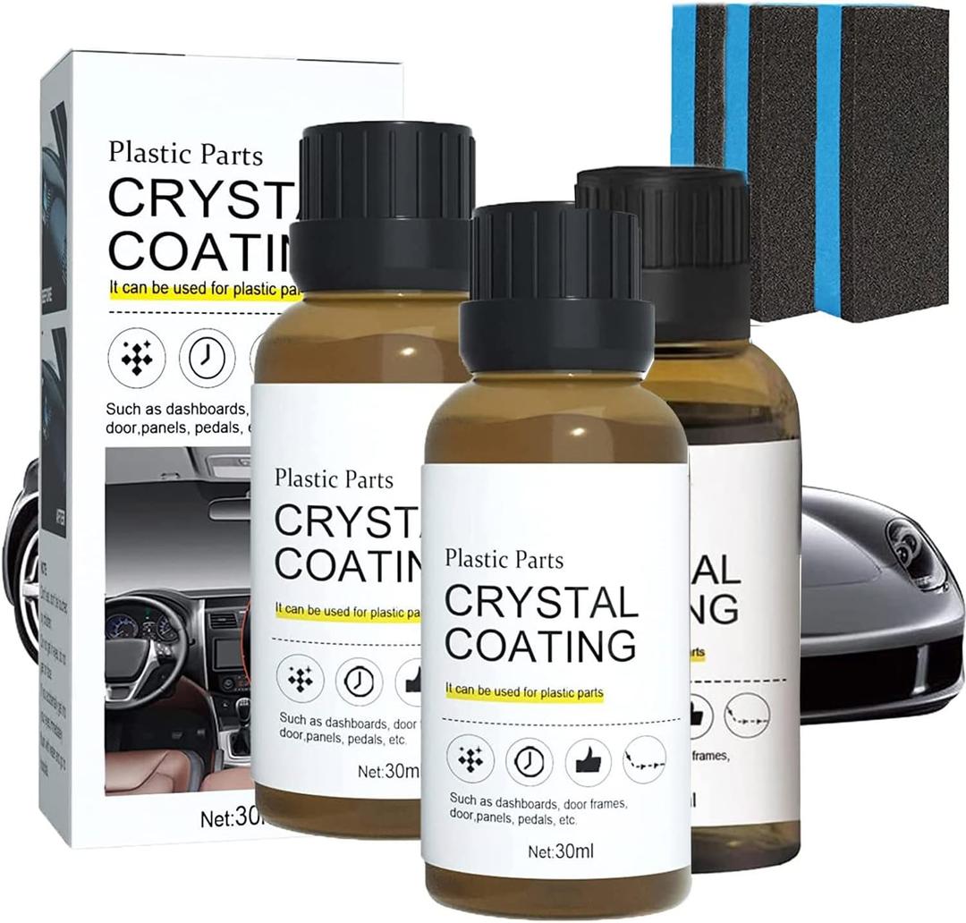 Crystal Coating for Car,Cristal Para PlStico Del Carro,Car Plastic Parts Coating,Plastic Refresher Car Interior Plastics Restorer,Long Duration Refurbish Agent with Spong (3PCS)