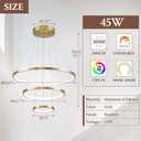 3 Ring Modern LED Chandelier Gold Dimmable Round Chandeliers, LED Circular Pendant Light Fixture with Remote Control for Living Room, Dining Room, Office, Entry, Bedroom, 3 Rings 23.6inch