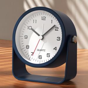 AYRELY 3.5 Inch Small Analog Alarm Clocks,Battery Operated Desk Clock,Cute Table Clock with LightAdjustable Angle for Travel,Bedside,Bedroom,Kids,Living Room Decor(Navy Blue)