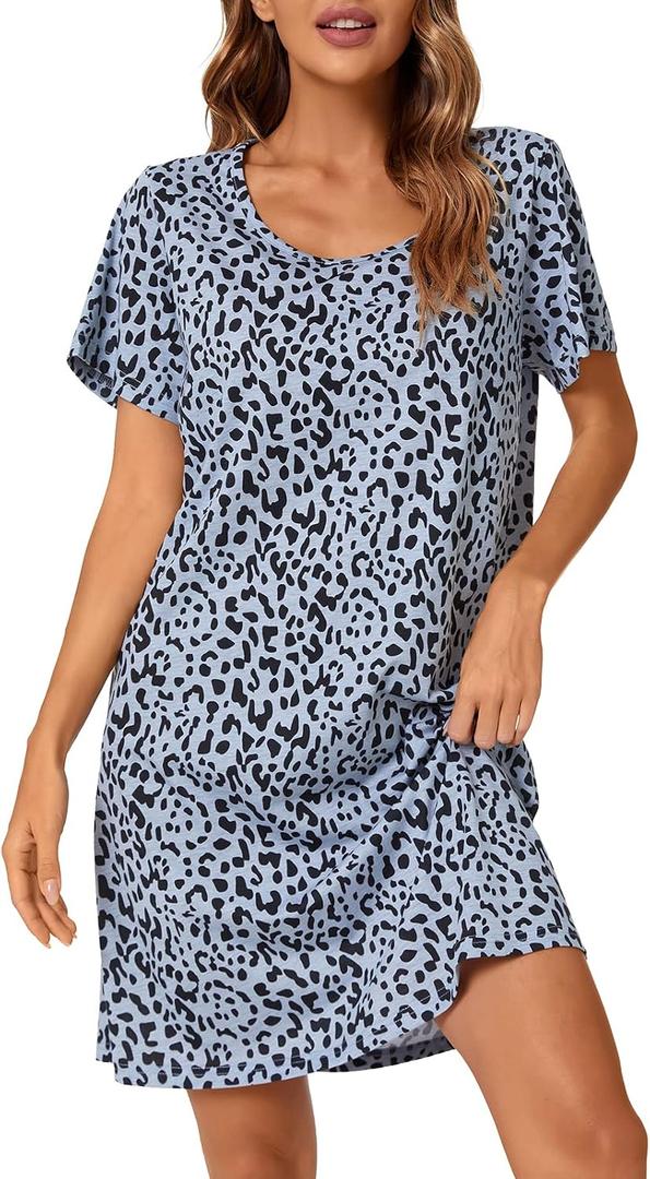 Tugege Women's Nightgowns Short Sleeve Sleepshirts Sleepwear Casual Print Pajama Dress (XXL)