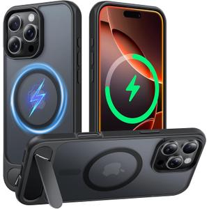 TAURI Magnetic for iPhone 16 Pro Max Case with Stand, [Compatible with MagSafe] Military-Grade Protection, [Translucent Matte] Shockproof Kickstand Case for 16 Pro Max 6.9", Black