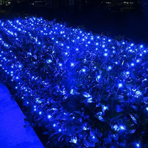 12ft x 5ft 360 LED Christmas Net Lights, 8 Modes Waterproof With Timer Low Voltage Connectable Mesh Lights for Trees, Bushes, Shurb, Garden, Outdoor Decoration (2 Pack, Green Wire, Blue)