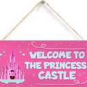 Princess Castle Hanging Plaque Door Playroom Bedroom Sign Gift Baby Girls Fairytale Decor 6 inch by 12 inch Hanging Sign, Decorative Wood Sign Home Decor,Wall Art