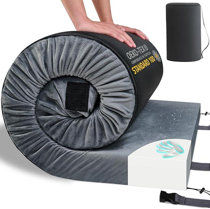 HomeMate CertiPUR-US Memory Foam Camping Mattress Pad Portable Roll Up Mattress for Adults Sleeping Mat Cot Mattress Pad (Twin XL / 80*38*3, Dark Green)