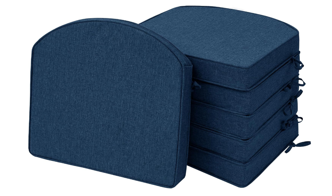 Outdoor Chair Cushions, D Shaped, Set of 6, 19 x 19 Inch, Navy Blue
Fade-Resistant, Water-Resistant, Patio Furniture Seat Chair Pads Replacement, Non-Slip Bottom with Ties, Removable Cover