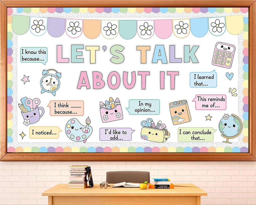 2 x Conversation Starters Bulletin Board Set Pastel Talk About Social-Emotional Communication Bulletin Board Discussion Learning Paper Cuts Back to School Party Motivational Classroom Chalkboard Decor