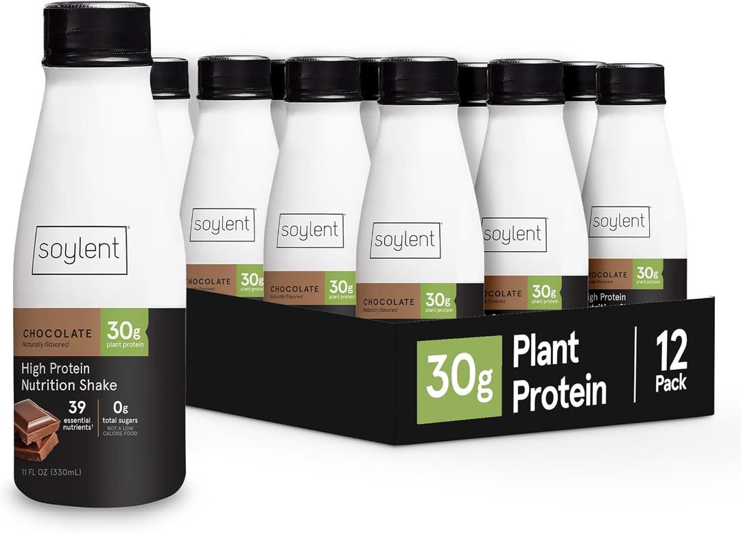 Soylent Complete Protein Shake, Chocolate, 30g Protein, Vegan, Dairy Free and 0g Sugar, Ready to Drink Protein Drinks, 11oz (12 Pack), Best By 01 AUG 2025