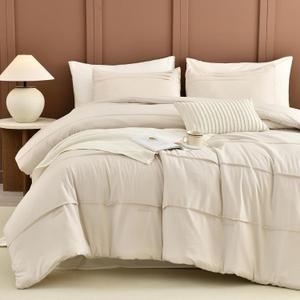 Sanracie 100% Cotton King Comforter Set(106"x 95"),Wheat Colored Pinch Pleat Natural Soft Comforter Bedding Sets 3Pcs Lightweight Breathable Bedding Set for All Season