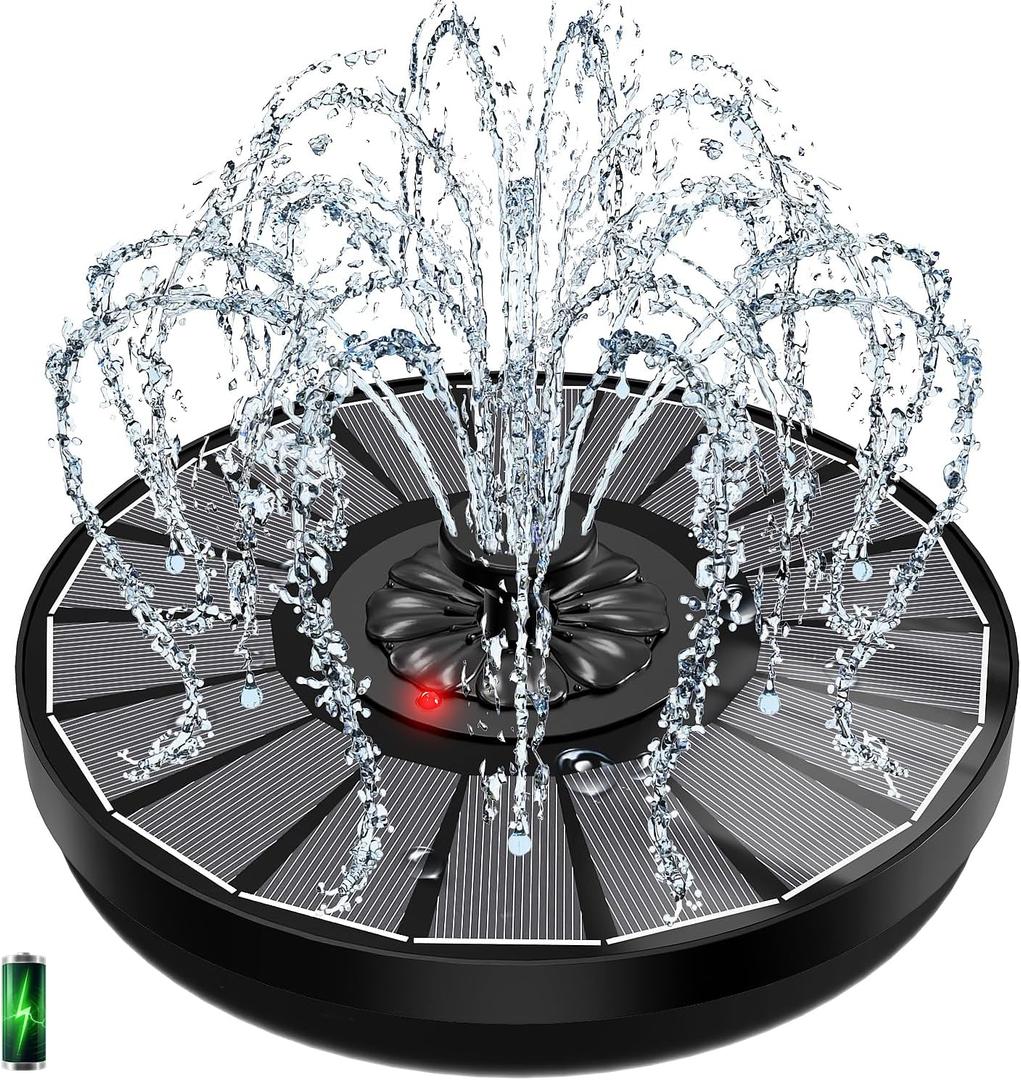 Solar Fountain with Innovative Battery Indicator & 2000mAh, 3.5W 2025 Glass Solar Water Fountain Pump Works in Cloudy Day for Bird Baths, Gardens, Ponds, Pools, Indoors, Outdoors & Flower Pots