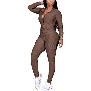 Jogging Suits for Women, Textured 2 Piece Outfit Long Sleeve Full Zip Jacket Skinny Pants Tracksuit Set, Size L