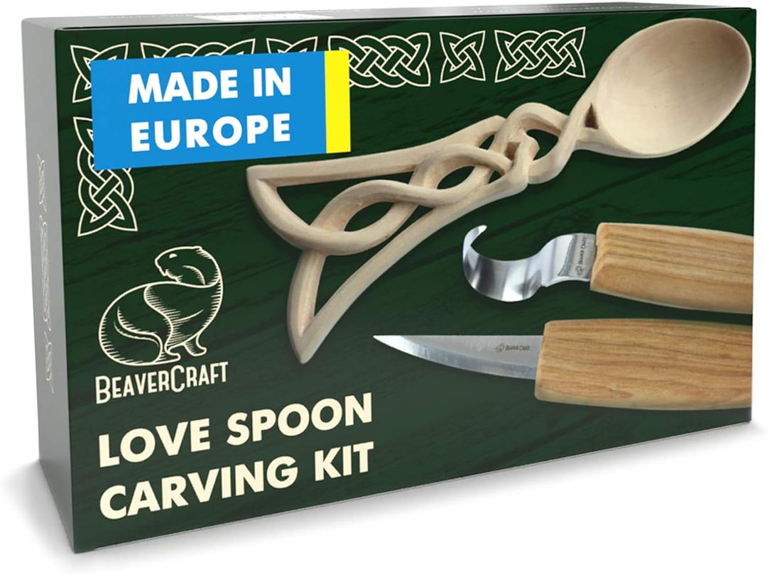 BeaverCraft Wood Spoon Carving Kit for Beginners DIY04 - Whittling Set Includes Spoon Carving Tools, Sloyd Whittling Knife Hook Knife, Basswood Blank - Woodworking Hobby Kit for Adults & Kids