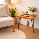 Live Edge Coffee Table for Living Room, About 20" W x 16" D x 17" H Natural Cedar‌ Solid Wood Coffee Table with Metal Hairpin Legs Side Table for Bedroom, Home Office (Medium)