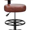 Drafting Chair with Backrest  Adjustable Foot Rest Rolling Stool with Wheels, PU Leather Swivel Stool for Office Spa Studio Lab Counter Salon Home Work Bar Kitchen Shop(Ember Brown)