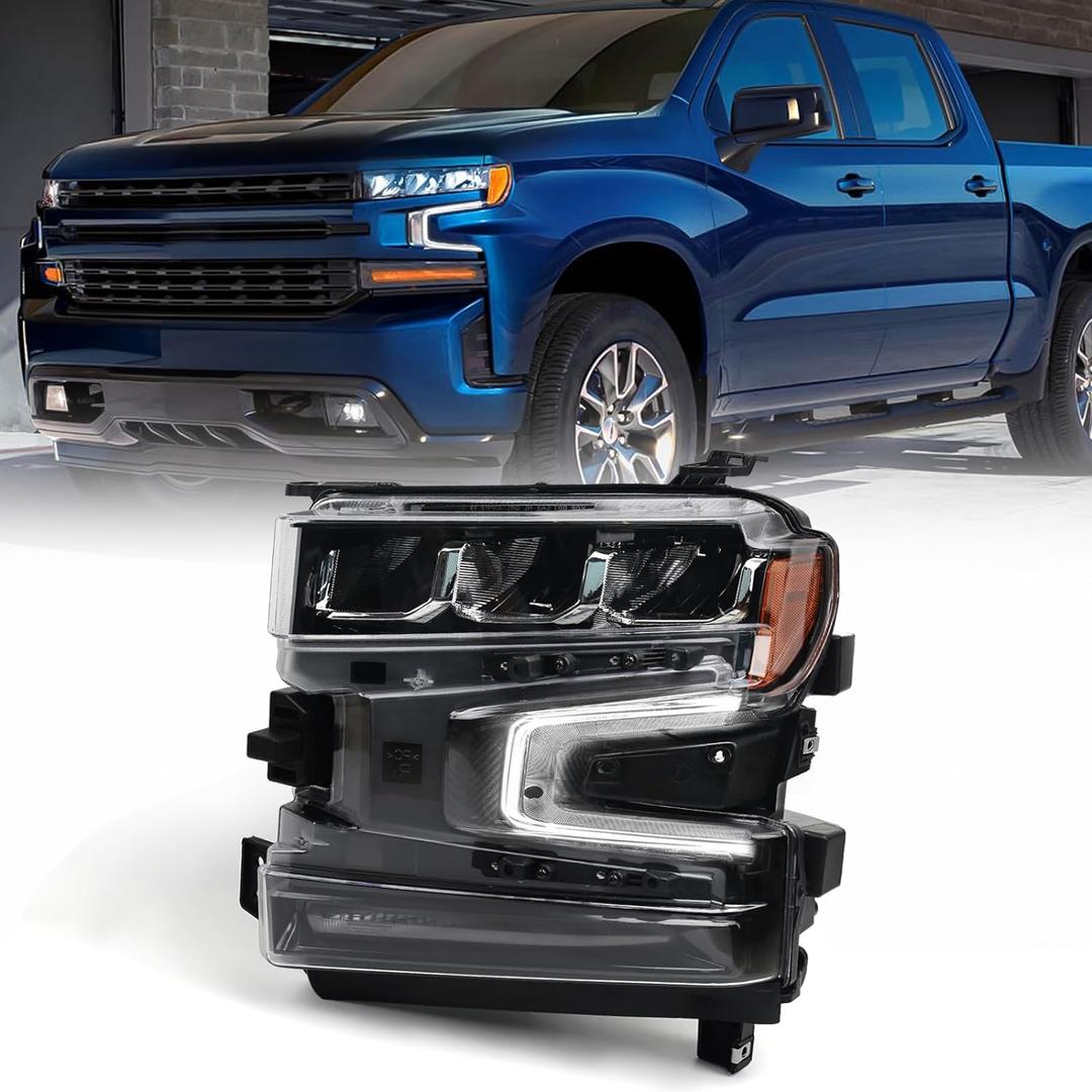 Full LED Headlight Assembly for Chevy Silverado 1500 2019 2020 2021 2022 Pickup Truck LT/LT Trail Boss/LTZ 1500 Head Light Lamp Left Driver Side 84621850 GM2502497(Not for Halogen Model)