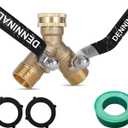Garden Hose Splitter, Brass Hose Splitter 2 Way Heavy Duty, Leakproof Water Spigot Splitter with Stainless Steel Long Handle, Durable All-Metal Y Adapter with Shut-Off Valve, 3/4 GHT Splitter