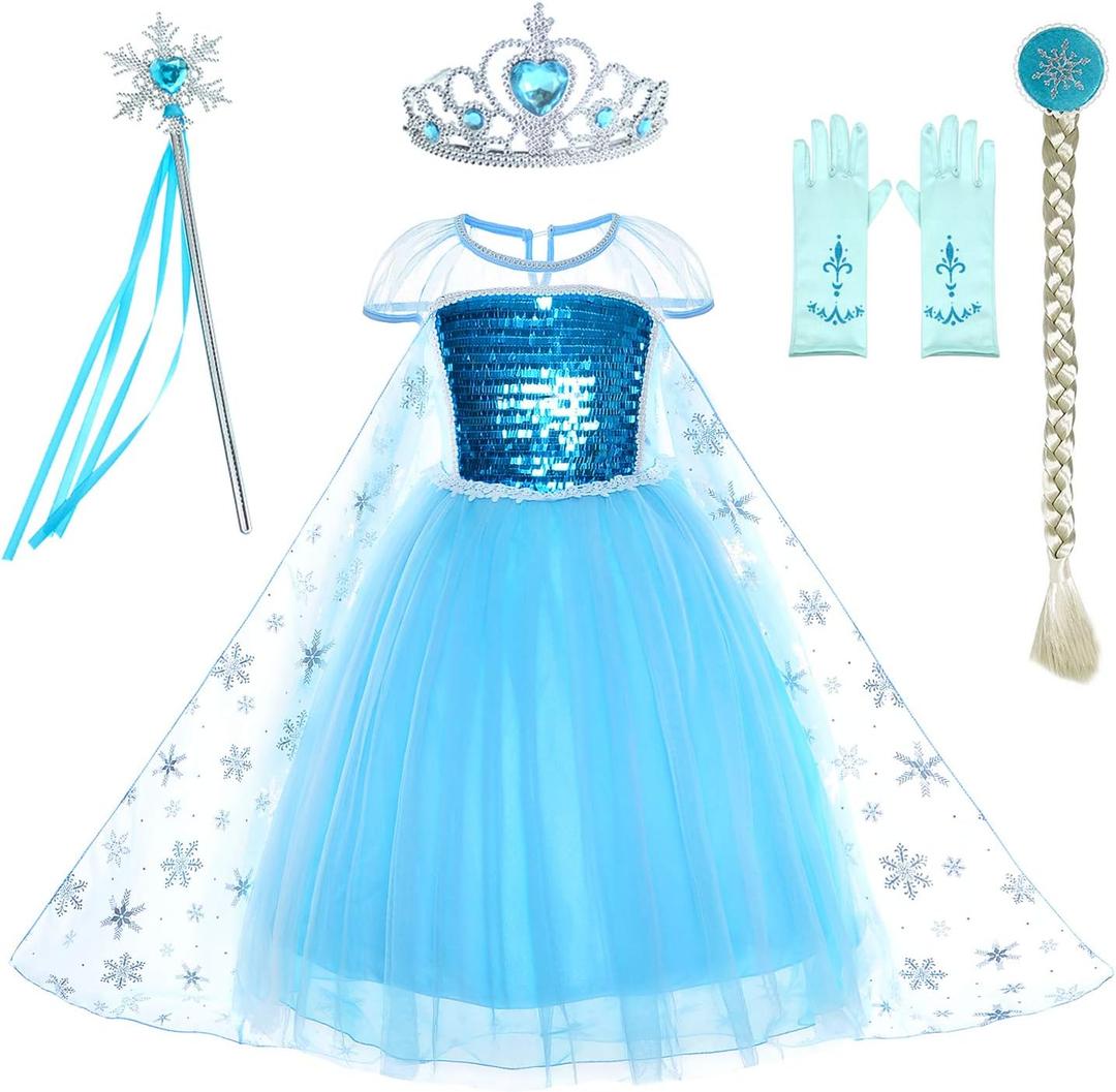 Party Chili Princess Costumes Birthday Dress Up for Little Girls with Crown,Mace,Gloves Accessories 3-12 Years