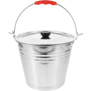 MERRYHAPY Metal Bucket with Lid - Stainless Steel Bucket Milk Pail Container with Handle Flower Pot for Many Home Tasks Carry Water or Milk for Outdoor Household