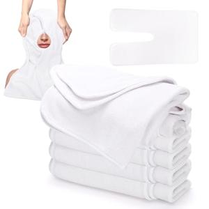 DEAYOU 6 Pack Facial Towels for Estheticians, U-Shaped Spa Towels for Facial, Soft Microfiber Massage Face Towels for Spa Steam, Barbers, Beauty Salons, Skin Care, SPA Centers, Split Design, White