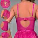 Women Lingerie Set Naughty Lace Bodysuit High Waisted Underwire Lingerie Babydoll With Garter Belt and Stockings (Pink)