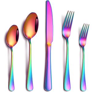 20 Piece Rainbow Silverware Set, Stainless Steel Flatware Set for 4 Colorful Cutlery Utensil Set Include Knife Fork Spoon Food Grade Mirror Polished Dishwasher Safe