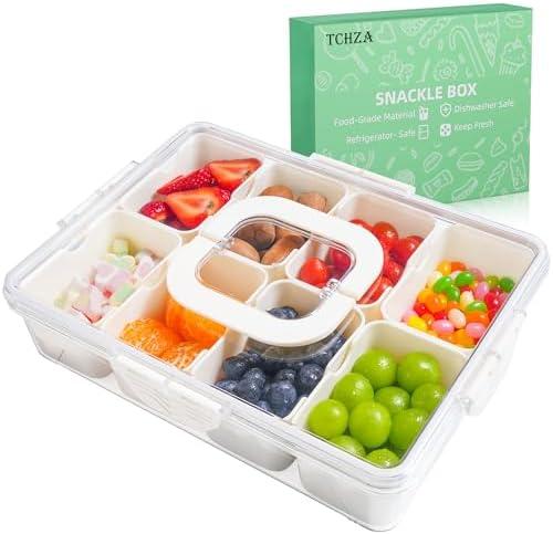 Amazon.com | Snackle Box Container, Dishwasher Safety - Divided Serving Tray with Lid and Handle, Charcuterie Board for Portable Snack Platters - Clear Organizer for Fruits Snacks,Perfect for Road Travel: Divided Dishes, Trays & Platters
